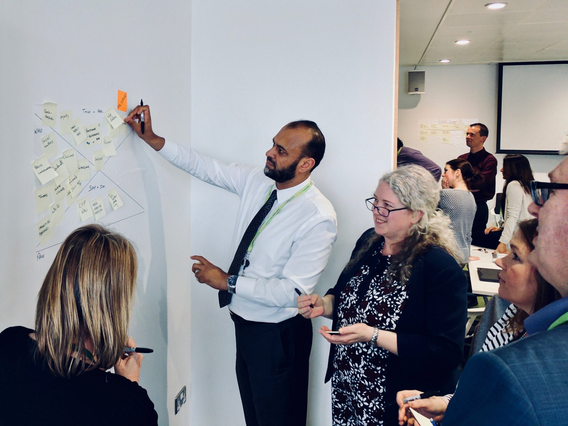 Empathy mapping workshop Barnardo's CEO adds a post-it to an empathy map
