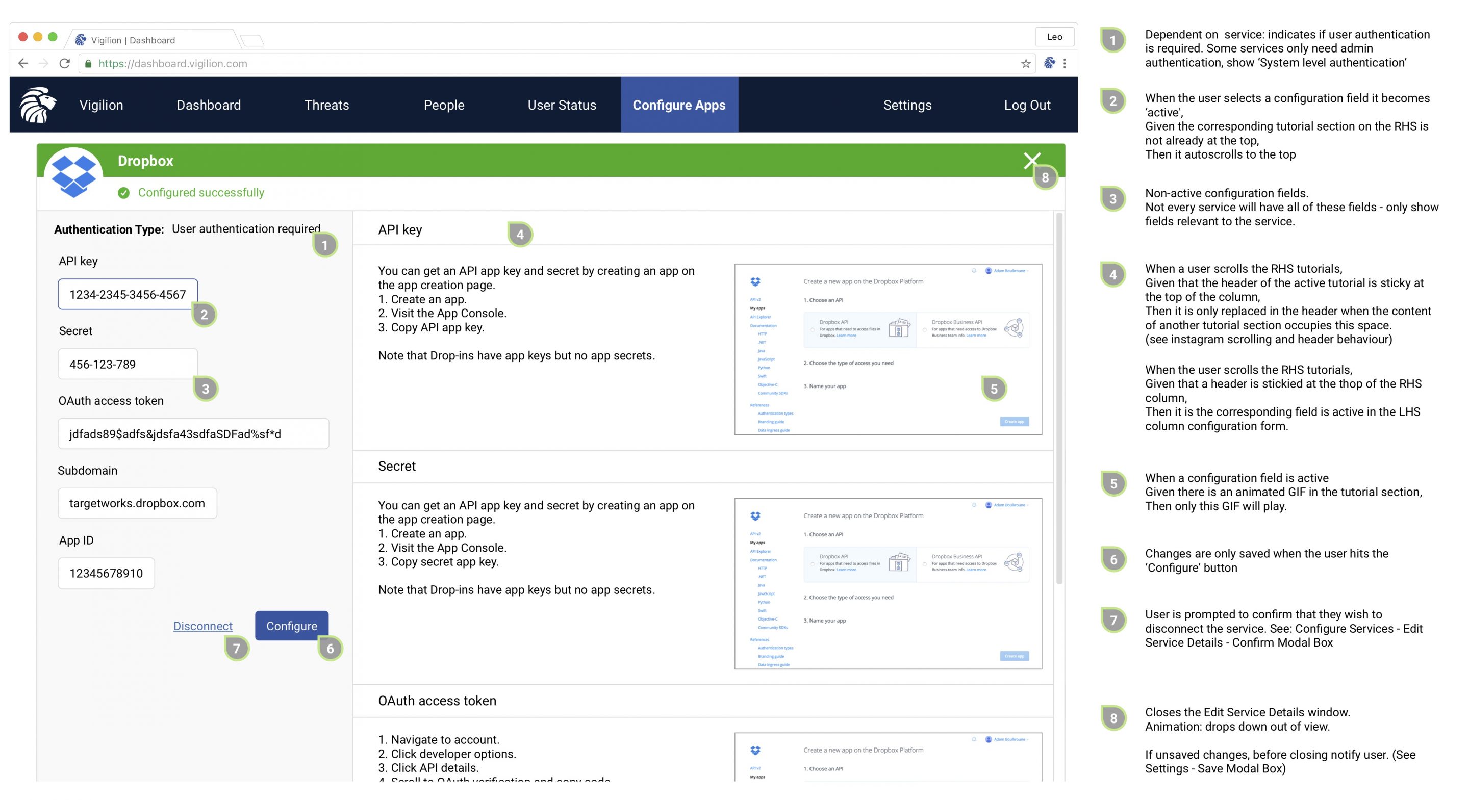 UI mockup of configure services page