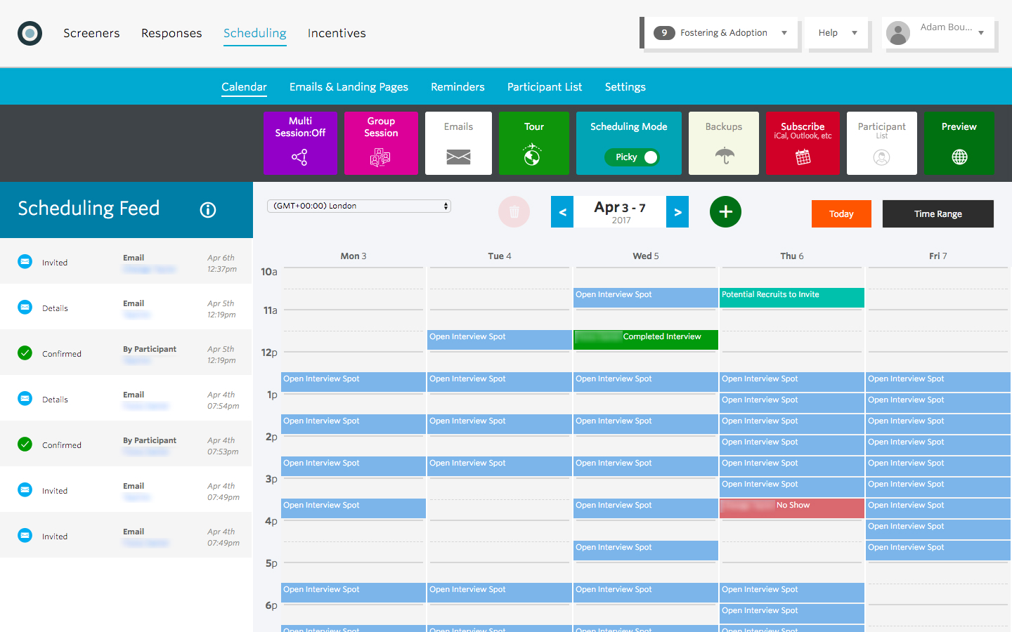 Ethnio scheduler Scheduling calendar for Ethnio participant recruitment